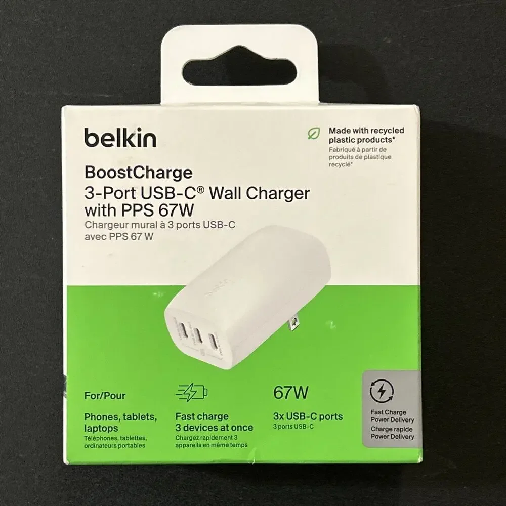 Belkin BoostCharge 3-Port USB-C Wall Charger with PPS 67W Brand New & Sealed!